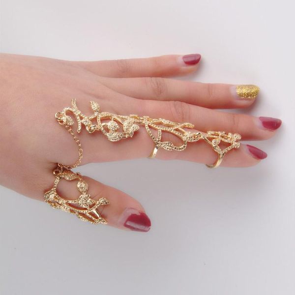 

cluster rings elegant leaves flower design multiple finger stack knuckle band crystal set womens fashion jewelry gift, Golden;silver