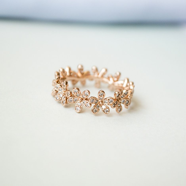 

sparkling rhinestone daisy rose gold open wedding ring sweet women pink romance adjustable finger valentine's gift rings, Slivery;golden