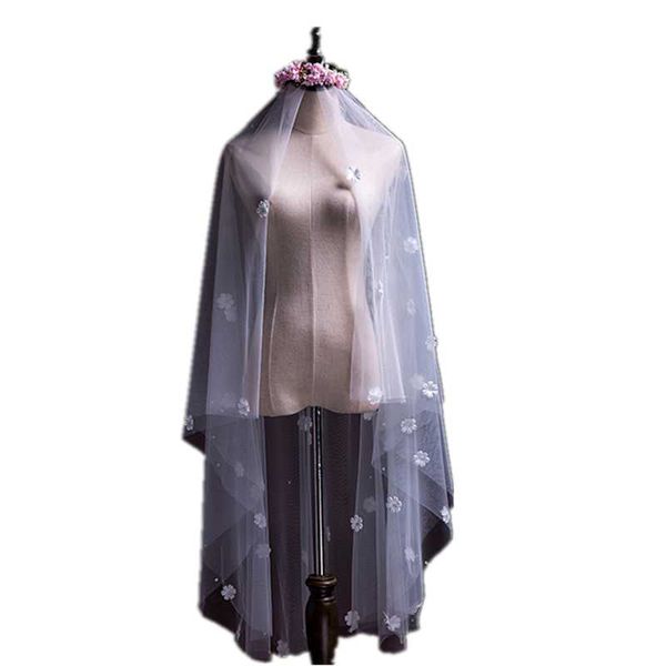 

bridal veils korean style beautiful light gauze soft mesh bride cover face veil hand-made applique insert comb wedding accessories short, Black