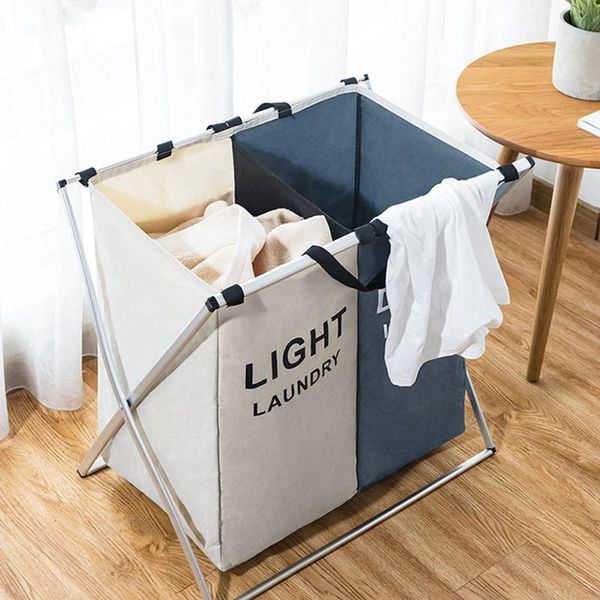 

laundry bags x-shape dirty clothes storage basket three grid organizer collapsible large hamper waterproof home