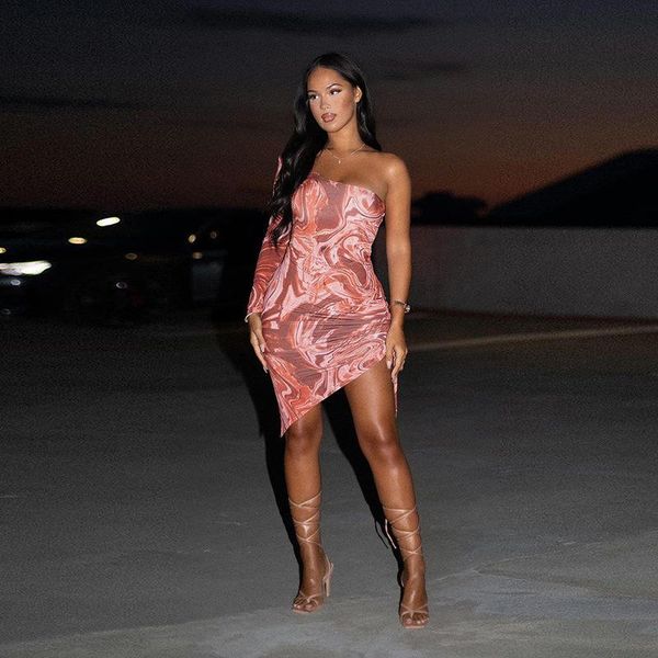 

women's swimwear women summer dress 2021 ladies streetwear sundress for large size long set backless irregular single sleeve with print, White;black