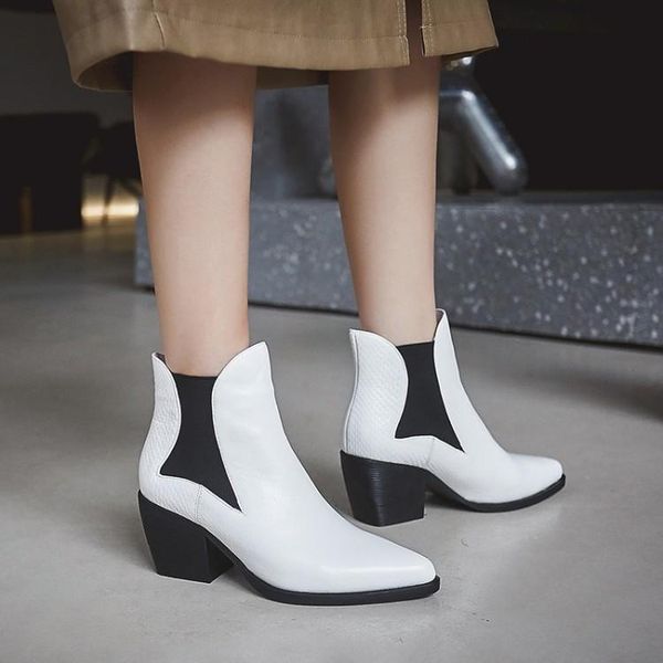 

boots tanariya arrival shoes woman women leather stitching thick heel for, Black