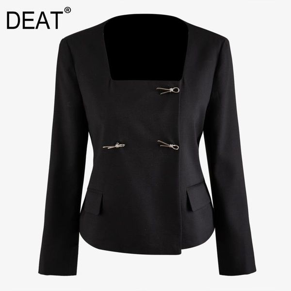 

women's suits & blazers deat 2021 summer fashion tide streetwear double breasted long sleeve solid square collar bow short suit coat wo, White;black