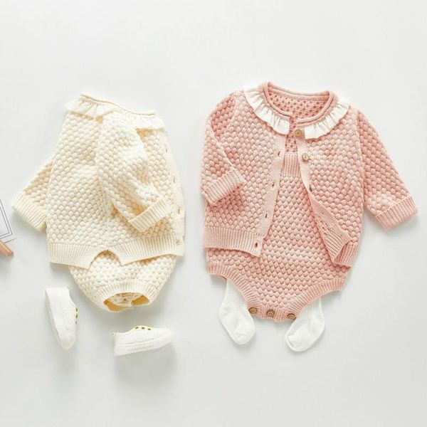 

autumn baby girls clothes baby knit bodysuit set newborn baby girl knitted cardigan infant sweater cotton coat jumpsuit, Blue