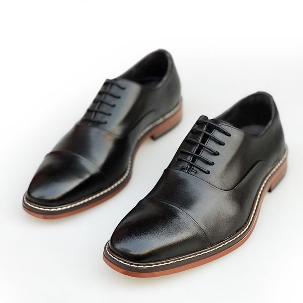 

busins drs leather shoes men's british pointed brown oxford korean fashion casual handmade, Black