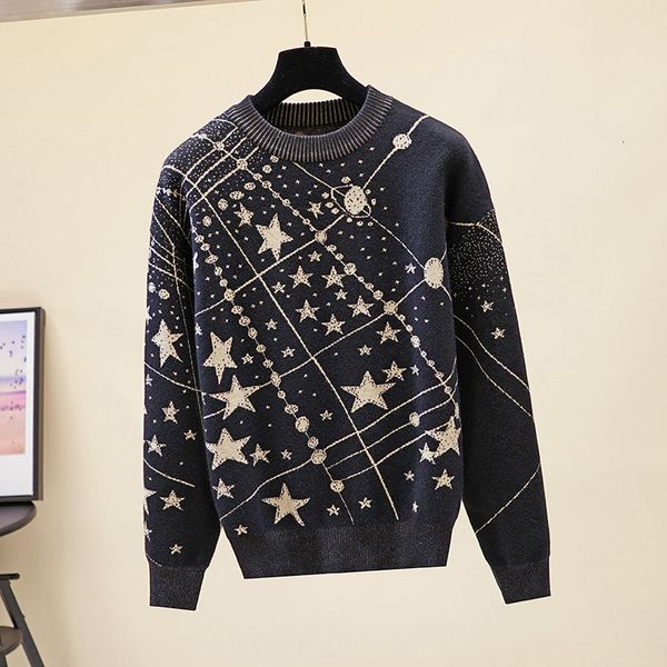 

women's sweaters hlbcbg female sweater with star print, vintage long sleeve for women, autumn and winter fxqz, White;black