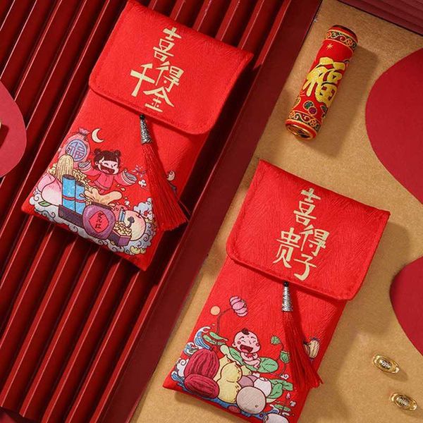 

red envelopes hand-painted spring festival sealed silk satin wedding packet happy year's gift wrap
