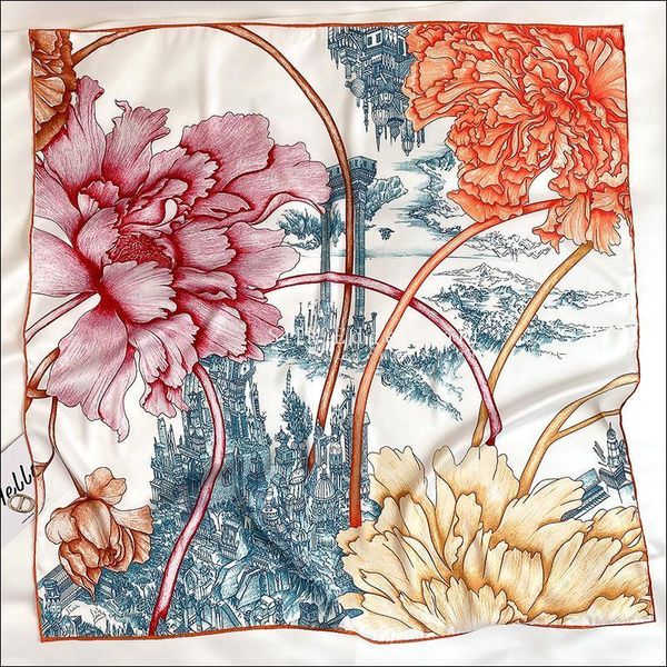 Schals Designer Seidenkopfschals für Frauen Manuell gerollter Schal 90x90 Top Bandana Print Foulard Femme Soie De Marque Luxe