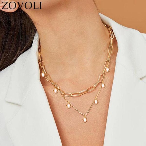 

zovolibohemian gold necklace for women layered pendant necklaces charming transstone chain chockers handmade party jewelry, Silver