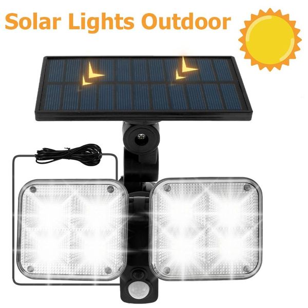 

solar lamps waterproof lights cob led outdoor 2 heads wall lamp motion sensor garden light wide angle illumination street lighting