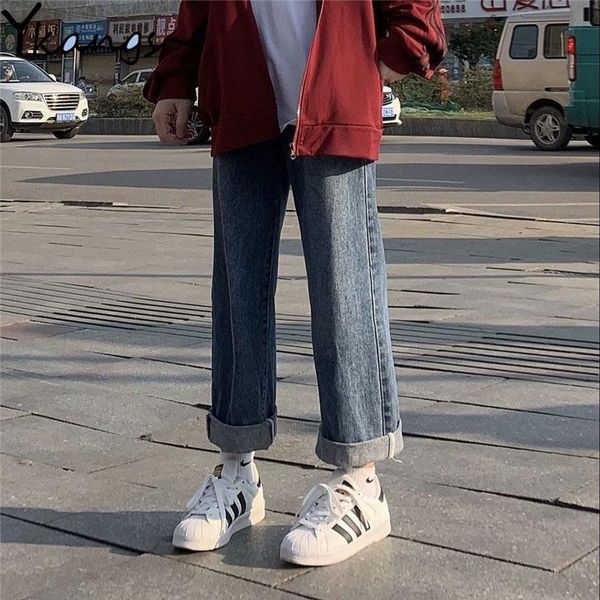 

women's jeans straight high waist women denim wide leggs pants korean style fashion 2021 spring casual loose all match, Blue