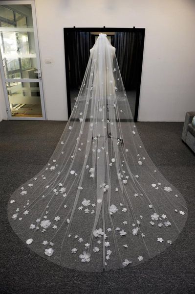 

bridal veils 3d big flower wedding veil 1 tier floor cathedral custom long, Black
