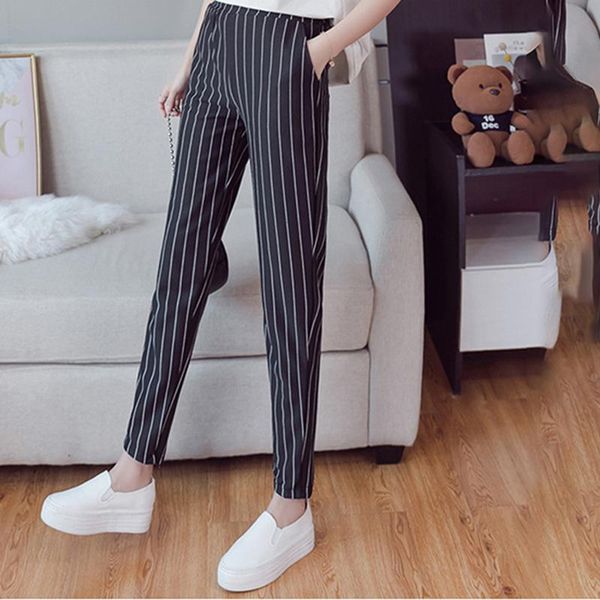 

women's pants & capris bigsweety elegant stripes for women summer autumn elastic waist casual pencil ladies work wear trousers harem, Black;white