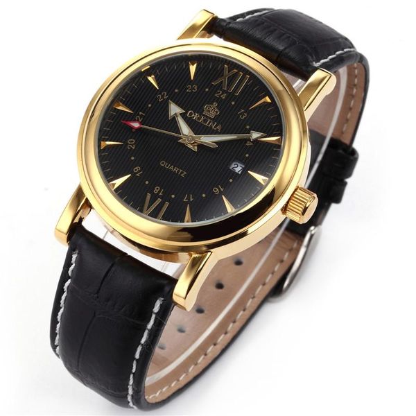 

wristwatches mg. orkina brand watches water resistant 3 atm buckles clasp black leather strap male date wrist watch, Slivery;brown