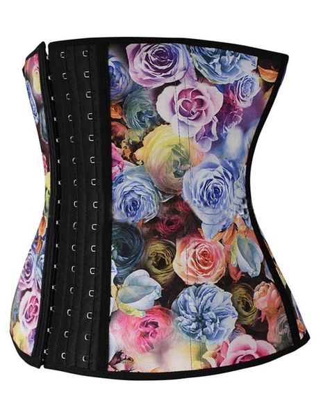 

waist trainer slimming corset women floral-print 1/2/3 belts soft neopren body shaper cincher tummy compression shapewear support, Black;gray