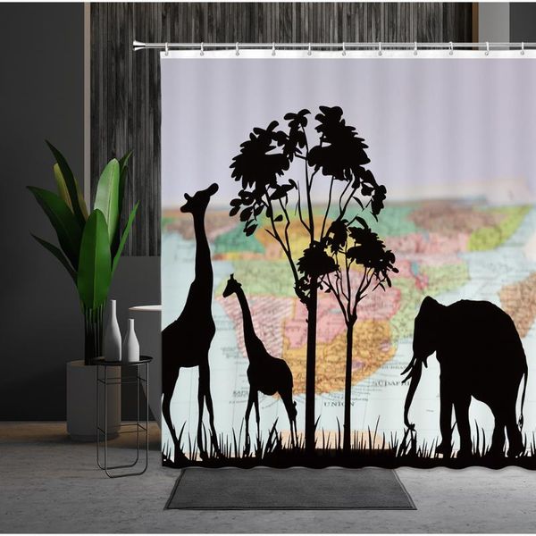 

shower curtain cartoons giraffe elephant tree world-map love-heart butterfly green leaf flower wild animal bathroom curtains set