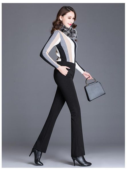 

autumn and winter office lady plus size brand female women girls thick stretch velvet snow wear warm flare pants women's & capris, Black;white