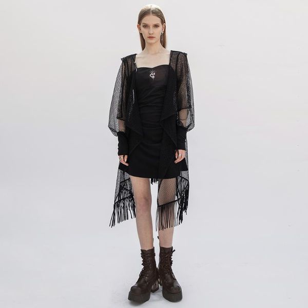 

women's jackets gothic "mystery story" series embroidered mesh jacket personality handsome hoodies modal knitted cardigan coa, Black;brown