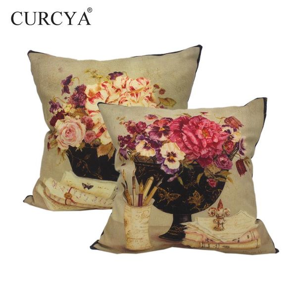 

cushion/decorative pillow curcya vase flowers printed decorative cushion covers vintage classic oil painting floral throw cover case 45x45cm