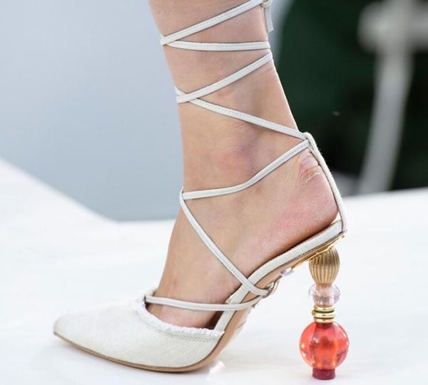 

summer gladiator sandals women pumps strange heels lace up zapatos mujer runway strappy high shoes peep toe, Black