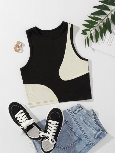 

colorblock rib-knit tank a657#, White