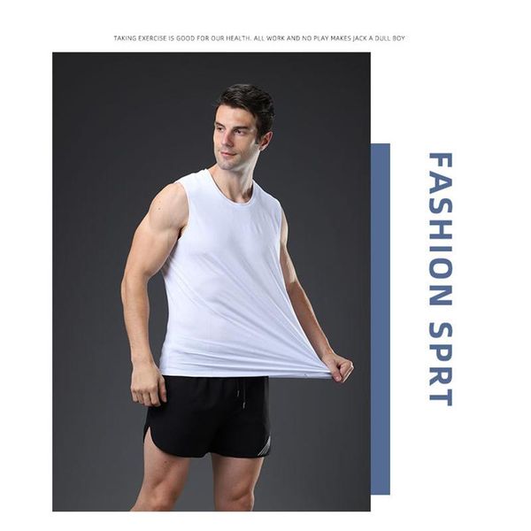 

men' tank man summer sports gym vest solid color loose round neck sleeveless fitness t-shirt shirt wholesale, White;black