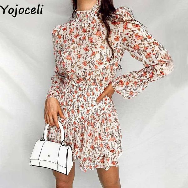 

yojoceli elegant ruffle print short dres autumn shirred leopard mini vestidos casual cool beach daily 210609, Black;gray