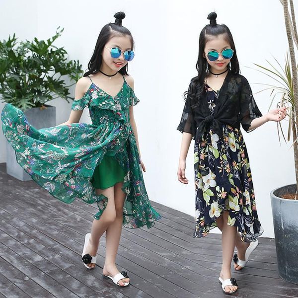 

girl's dresses children princess dress clothing floral ruffles off shoulder bohemia beach clothes kids sleeveless summer vestidos, Red;yellow