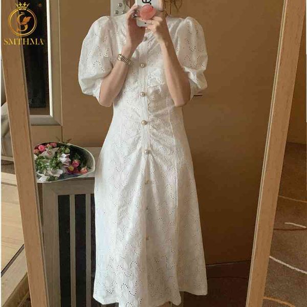 

casual dresses french temperament lace hollow out design single-breasted summer women's slim waist sleeve embroidery vestidos dusz, Black;gray