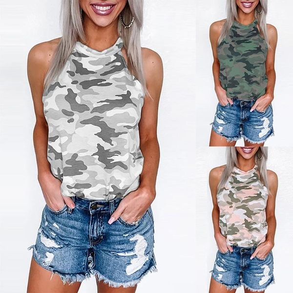 

women's tanks & camis summer vest fashion womens camouflage sleeveless crew-neck casual basic female streetwear blusas femininas, White