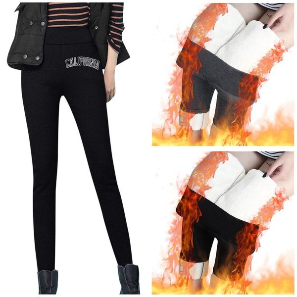 

women's leggings for women autumn winter solid color letters prints leggins workout home warm elastic waist plush trousers pants leggin, Black