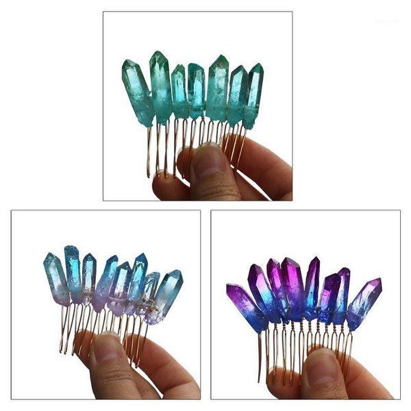 

romantic gradient handmade quartz crystal hair comb wedding bridal hairpin crown1