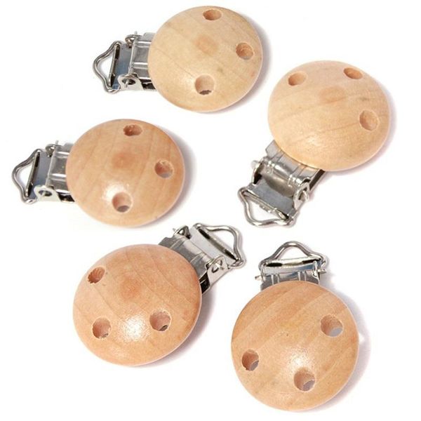 

pacifiers# 5pcs/lot metal wooden baby pacifier clips solid color holders cute infant soother clasps accessories