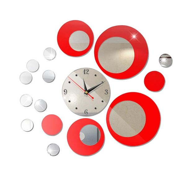 

art mirror wall clock sticker battery operated tv background self adhesive silent home decoration round quartz 3d acrylic clocks