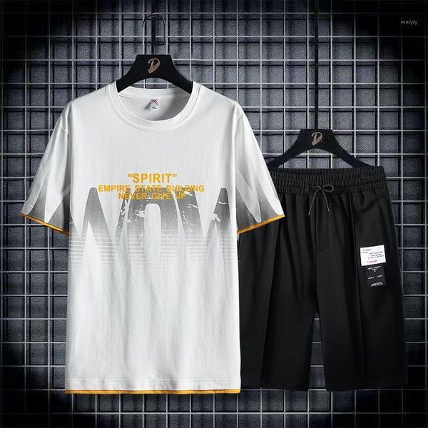 Herren Trainingsanzüge Mode-Stile Sets Kleidung Streetwear Sommer Outfit Männlich Short T-Shirt und Knielange Pant Zwei Teile Hip-Hop Set M-4XL