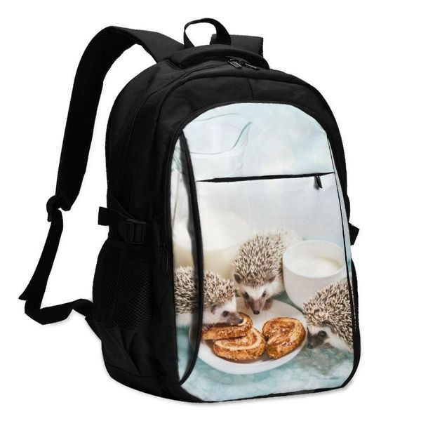 

backpack usb charging lapwomen's for teenage students girls school funny hedgehogs near milk mug travel bagpack