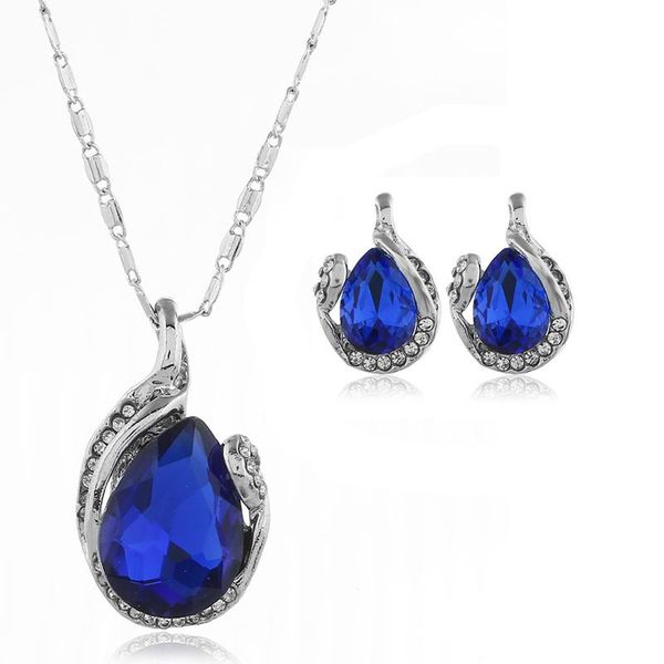 

earrings & necklace minhin crystal necklaces sets chain jewelry for women geometric design wedding 2pcs set, Silver