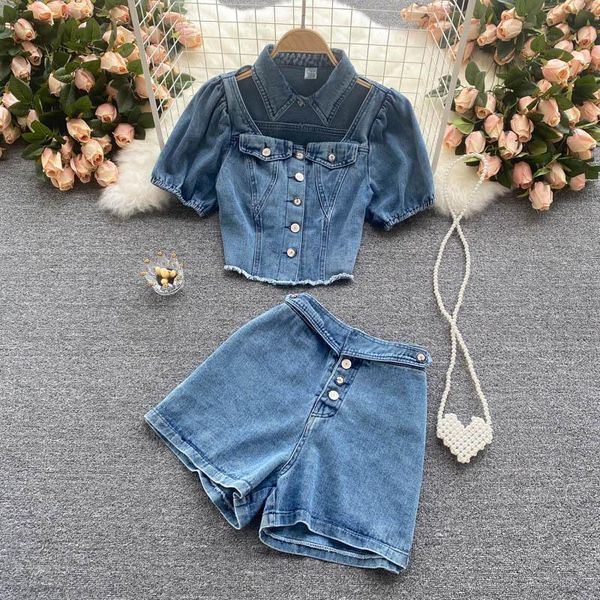 

women's tracksuits 2021 summer shorts sleeve blouse and denim women sets, Gray