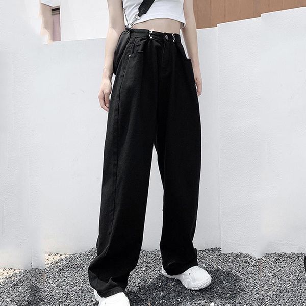 

women's pants & capris high waist straight long jeans loose boyfriends wide leg mom oversized vintage denim harem ladies trousers, Black;white