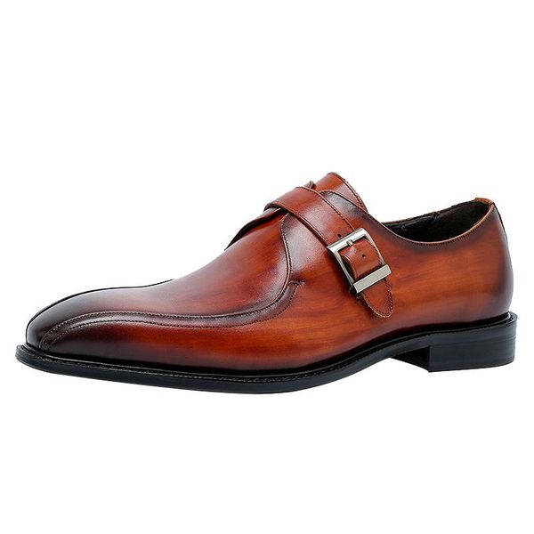 

dress shoes 68122 casual buckle slip-on leather british trend business formal wear men's, Black