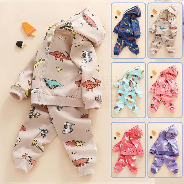 

clothing sets boys and girls plus fleece suit 0-5 years old cardigan jacket handsome sports autumn winter children, White