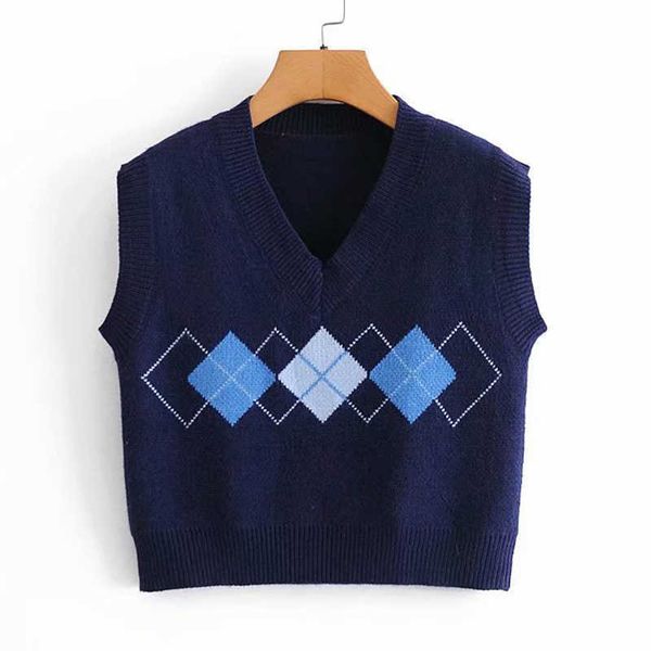 

vest sweater pullover fashion young students british style diamond plaid women casual street chic vest 210601, Black;white