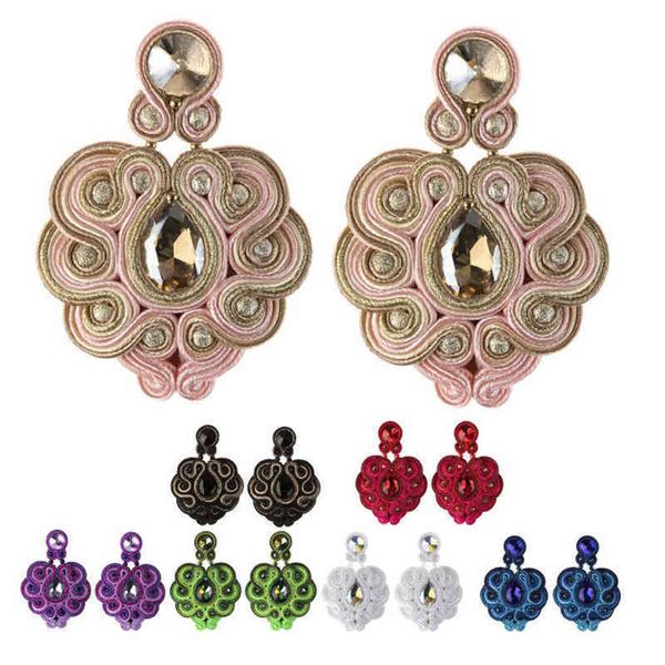 Modeschmuck Soutache bunter Ohrring Damen Ethno-Boho-Stil Handgefertigter großer Anhänger schöne Ohrringe für Frauen grün rot