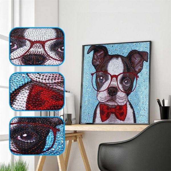 

diamond painting dog wear glasses embroidery full special shaped diy animals needlework stitch wall decoration