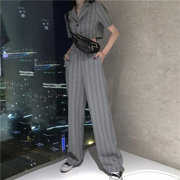 

women's two piece pants heliar women suit sets jackets and trousers autumn single button short sleeve blazers + set 2 pieces, White