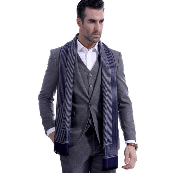 

scarves brand winter scarf men business classical soft warm shalws male fashion stripe viscose blend blanket, Blue;gray