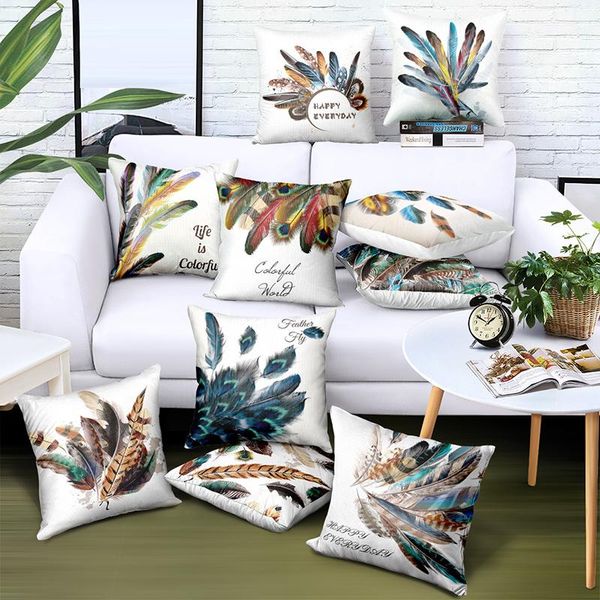 

pillow case pretty peacock feather printing throw pillows cover modern nordic style cushion 45*45cm comfortable home supplies