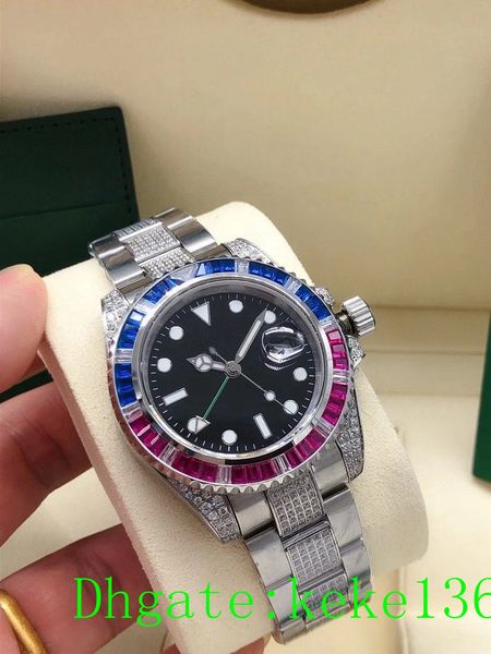 

3 colors men watches 116759 40mm wristwatches stainless sapphire diamond border luminescent dial automatic mechanical mens watch with box pa, Slivery;brown