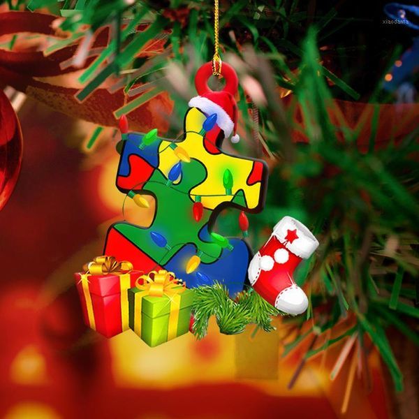 

christmas decorations rainbow jigsaw love heart hanging pendant ornaments for backpack keychain bag gifts window wall trees decor