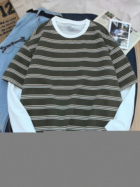 

men 2 in 1 striped print tee 086u#, White;black